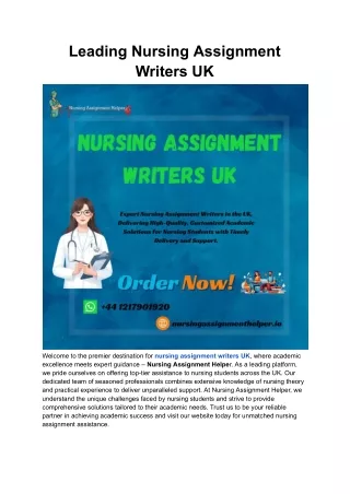 Leading Nursing Assignment Writers UK