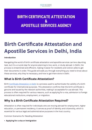 Birth Certificate Attestation and Apostille in Delhi-India