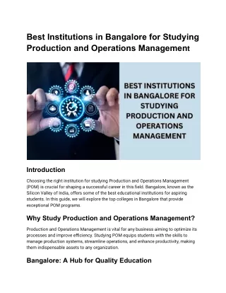 Best Institutions in Bangalore for Studying Production and Operations Management