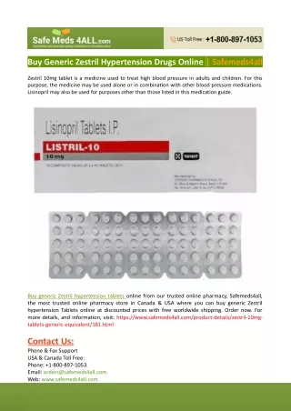 Buy Generic Zestril Hypertension Drugs Online