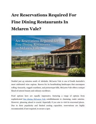 Are Reservations Required For Fine Dining Restaurants In Mclaren Vale