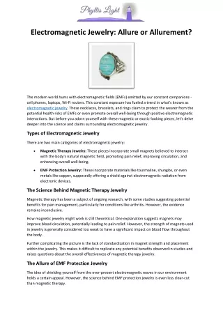 Electromagnetic Jewelry - Allure or Allurement