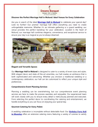 Book Your Dream Venue: Perfect Marriage Halls in Mulund for Every Celebration