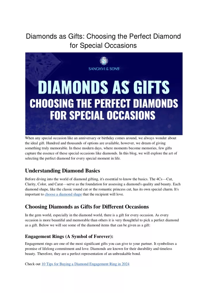 diamonds as gifts choosing the perfect diamond