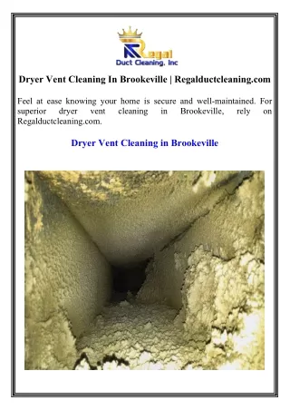 Dryer Vent Cleaning In Brookeville Regalductcleaning.com