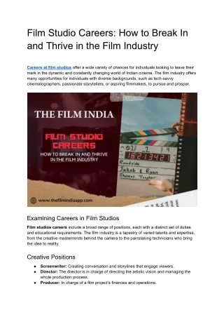Film Studio Careers: How to Break In and Thrive in the film Industry