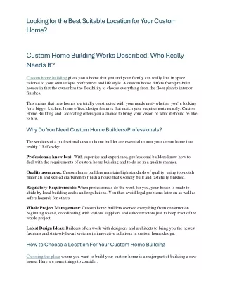 Looking for the Best Suitable Location for Your Custom Home