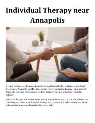 Individual Therapy Near Annapolis