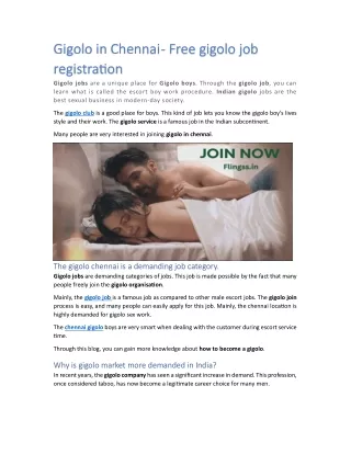 Gigolo in Chennai - Free gigolo job registration