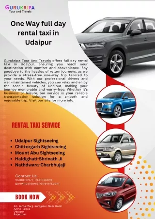 One Way full day rental taxi in Udaipur |Gurukripatoursandtravels.com