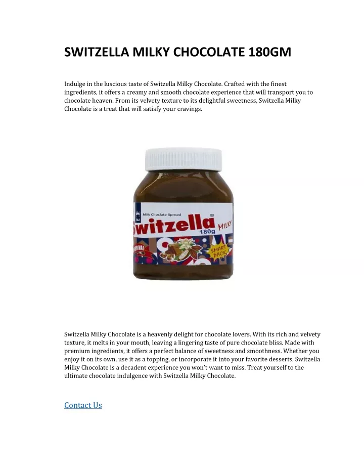 switzella milky chocolate 180gm