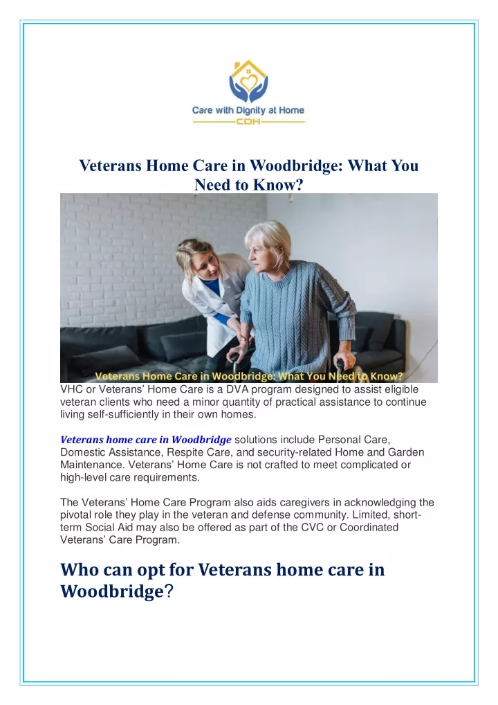 veterans home care in woodbridge what you need