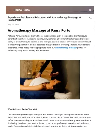 Experience the Ultimate Relaxation with Aromatherapy Massage at Pausa Porto