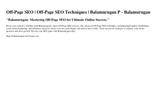 Off-Page SEO | Off-Page SEO Techniques | Balamurugan P - Balamurugan