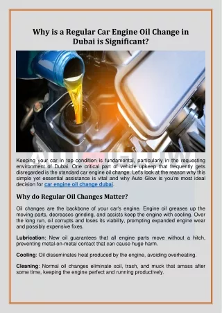 Why is a Regular Car Engine Oil Change in Dubai is Significant