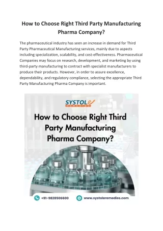 How to Choose Right Third Party Manufacturing Pharma Company