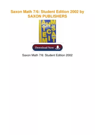 Saxon Math 7/6: Student Edition 2002 by SAXON PUBLISHERS
