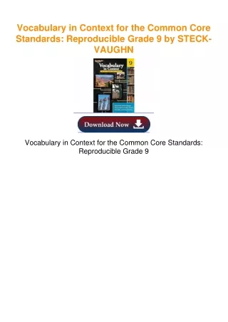 Vocabulary in Context for the Common Core Standards: Reproducible Grade 9