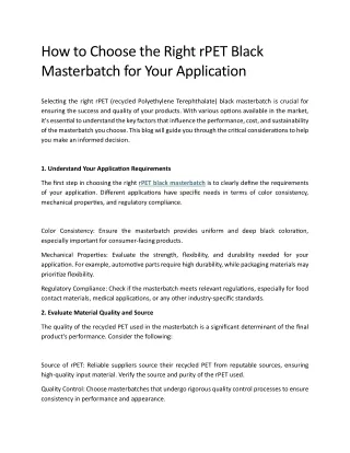 How to Choose the Right rPET Black Masterbatch for Your Application