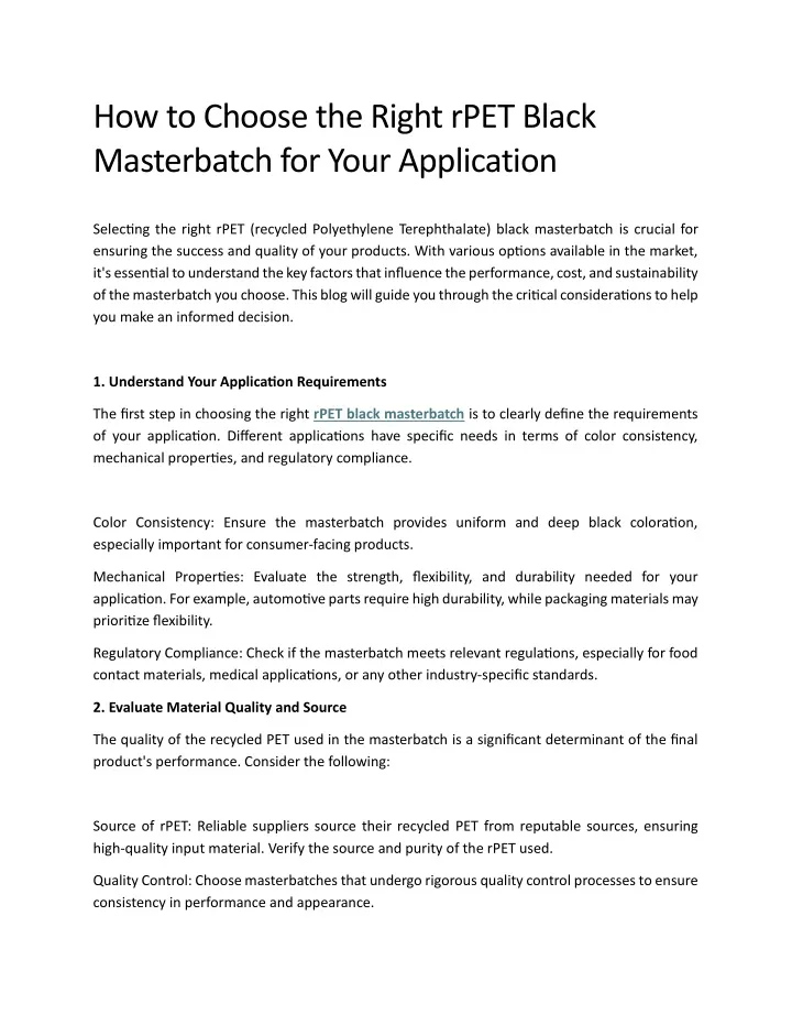 how to choose the right rpet black masterbatch