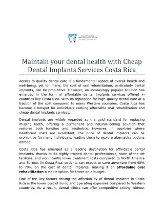 Maintain your dental health with Cheap Dental Implants Services Costa Rica