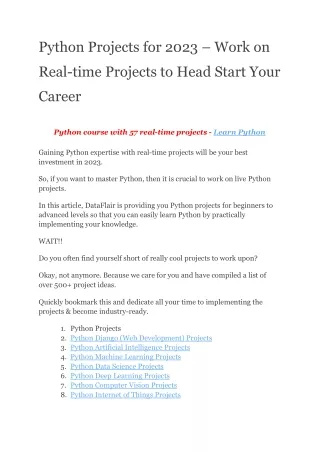 Python Projects for 2023 – Work on Real-time Projects to Head Start Your Career
