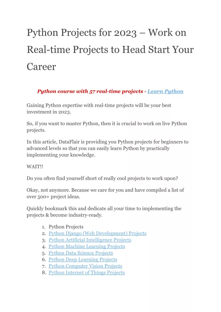 python projects for 2023 work on