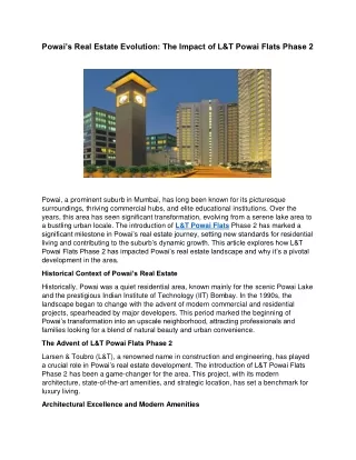 Powai’s Real Estate Evolution The Impact of L&T Powai Flats Phase 2