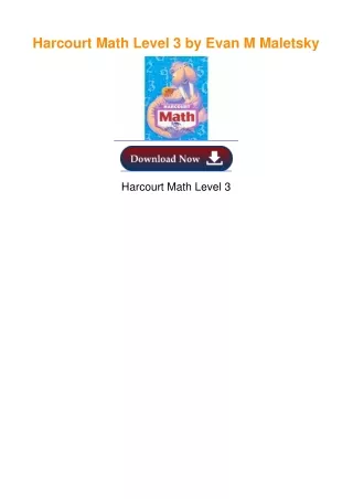 Harcourt Math Level 3 by Evan M Maletsky