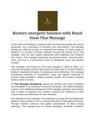 Restore energetic balance with Royal Siam Thai Massage