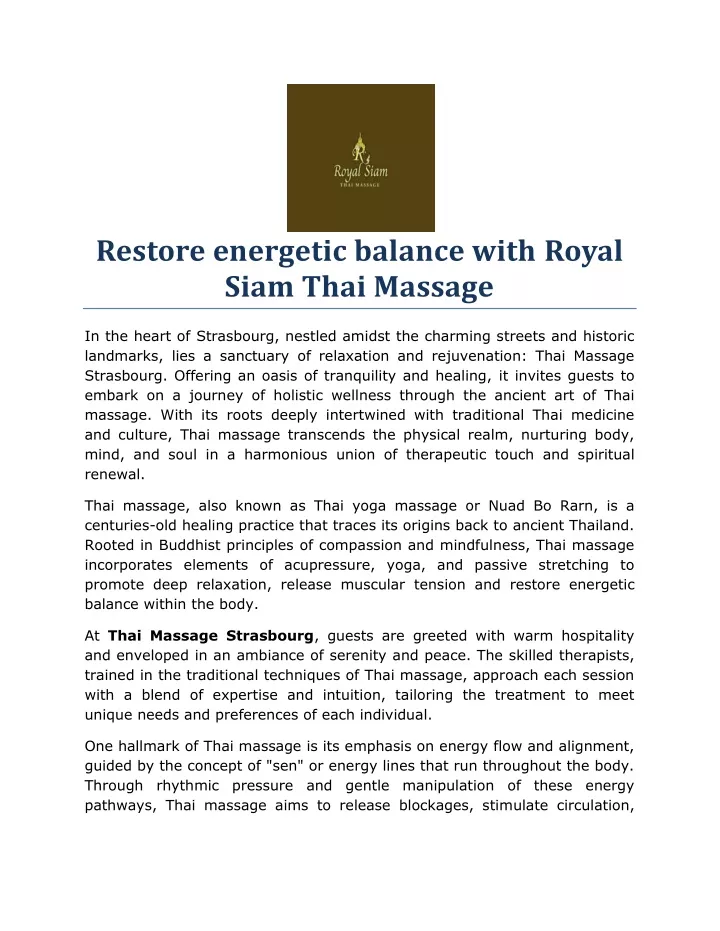 restore energetic balance with royal siam thai