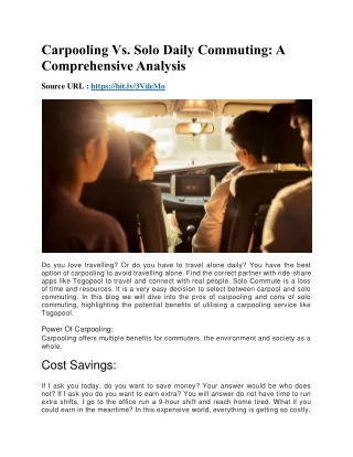 Carpooling Vs. Solo Daily Commuting A Comprehensive Analysis