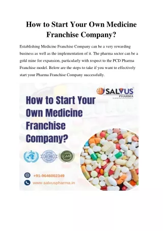 How to Start Your Own Medicine Franchise Company?