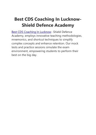 Build your future with Shield Defence Academy - Best CDS Coaching in Lucknow