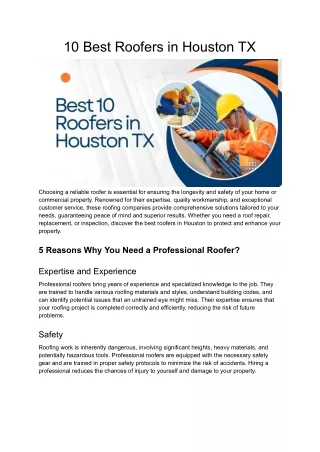 Best 10 Roofers in Houston TX