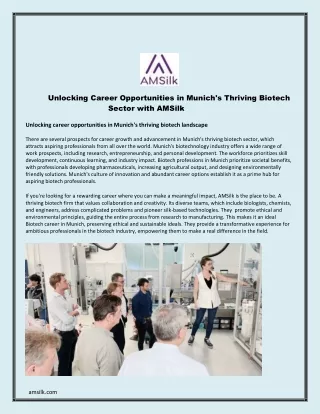 Unlocking Career Opportunities in Munich's Thriving Biotech Sector with AMSilk