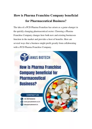 How is Pharma Franchise Company beneficial for Pharmaceutical Business?