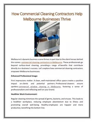 How Commercial Cleaning Contractors Help Melbourne Businesses Thrive