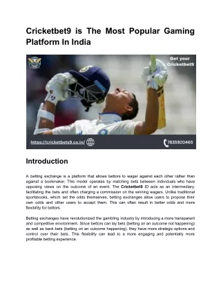 Cricketbet9 is The Most Popular Gaming Platform In India