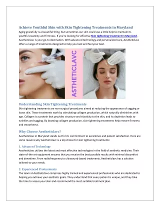 Achieve Youthful Skin with Skin Tightening Treatments in Maryland