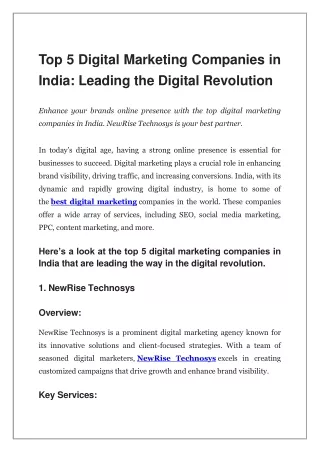 Top 5 Digital Marketing Companies in India