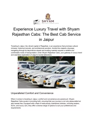 Experience Luxury Travel with Shyam Rajasthan Cabs_ The Best Cab Service in Jaipur