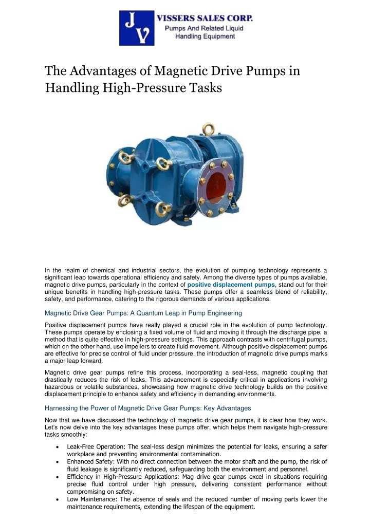 the advantages of magnetic drive pumps