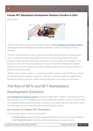NFT Marketplace Development Solutions Providers in 2024