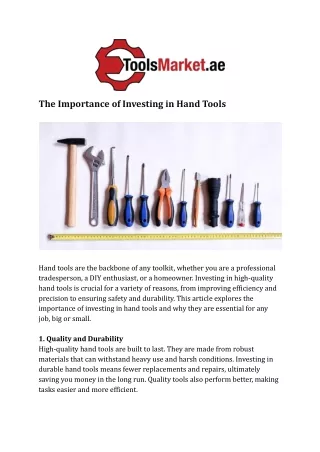 The Importance of Investing in Hand Tools