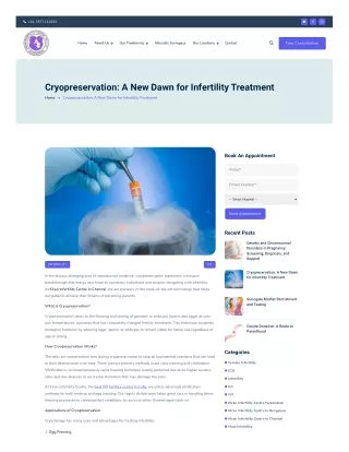 Cryopreservation A New Dawn for Infertility Treatment