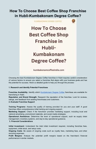 How To Choose Best Coffee Shop Franchise in Hubli-Kumbakonam Degree Coffee_