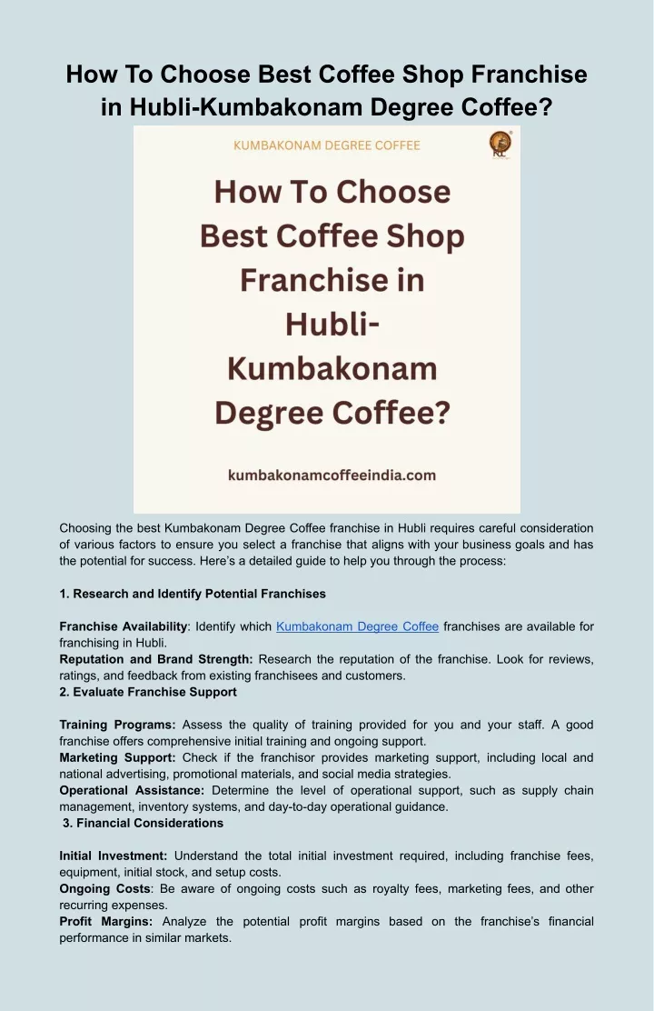 how to choose best coffee shop franchise in hubli