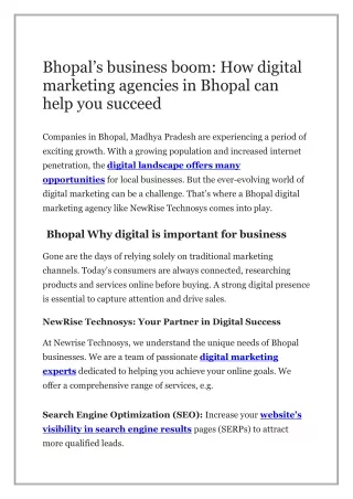 How digital marketing agencies in Bhopal can help you succeed