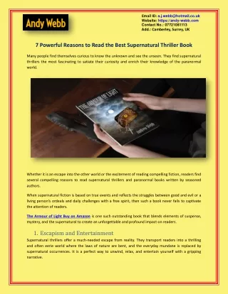 7 Powerful Reasons to Read the Best Supernatural Thriller Book